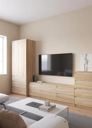 Комплект мебели в гостиную, шкаф r-9 тумба r-12 комод r-4 дуб сонома-белые планки