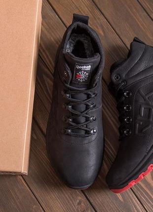 Мужские зимние кожаные кроссовки reebok black leather5 фото