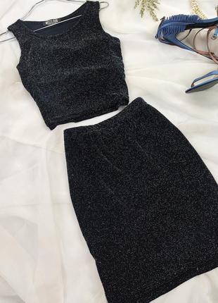 Чорний костюм зі сріблястою блискучою ниткою misslook