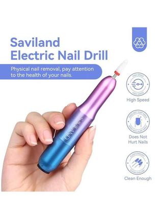 Портативный электрическый фрезер для ногтей saviland - 20000 об/мин usb электрическая пилка для ногтей2 фото