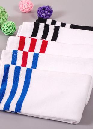 Гольфы детские белые 4152 с синими и красной полосками высокие носки белоснежная