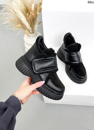 Зимние ботинки с мехом teddy, черные, натуральная замша
