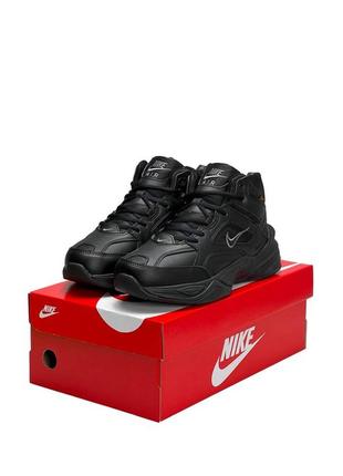 Зимние мужские кроссовки nike m2k tekno mid all black fur#найк