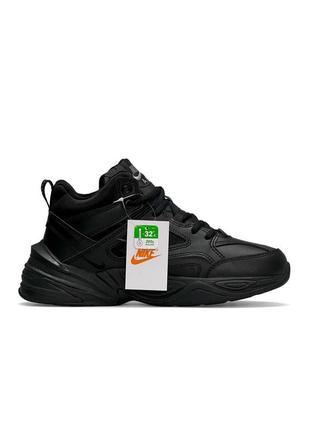 Зимние мужские кроссовки nike m2k tekno mid all black fur#найк3 фото