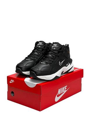 Зимові чоловічі кросівки nike m2k tekno mid black white fur #найк