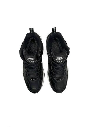 Зимние мужские кроссовки nike m2k tekno mid black white fur #найк2 фото