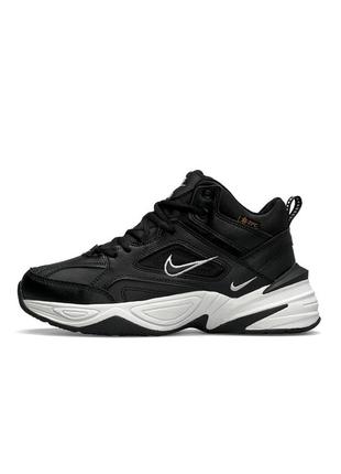 Зимние мужские кроссовки nike m2k tekno mid black white fur #найк5 фото