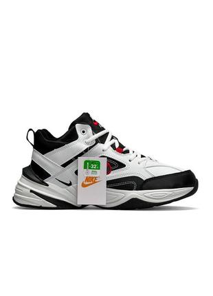 Зимові чоловічі кросівки nike m2k tekno mid white black red fur #найк3 фото