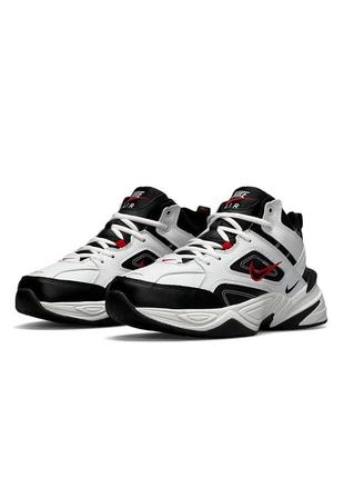 Зимние мужские кроссовки nike m2k tekno mid white black red fur #найк7 фото