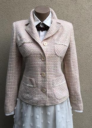 Винтаж,жакет,пиджак)фактурный,розовый,пудровый,в стиле шанель,шерсть,хлопок