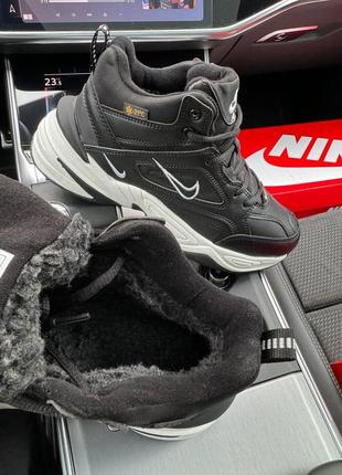 Зимові чоловічі кросівки nike m2k tekno mid black white fur ❄️7 фото