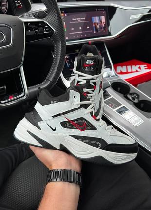 Зимові чоловічі кросівки nike m2k tekno mid white black red fur ❄️