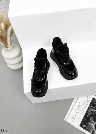 Зимние кроссовки, черные, натуральная замша/лак5 фото
