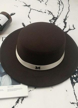 Шляпа женская фетровая канотье в стиле maison michel коричневая1 фото