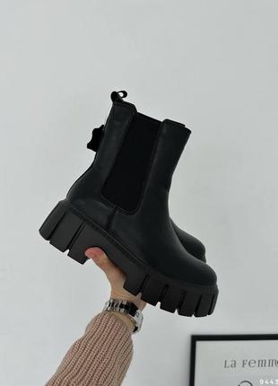 Челси ботинки зимние черные, натуральная кожа,