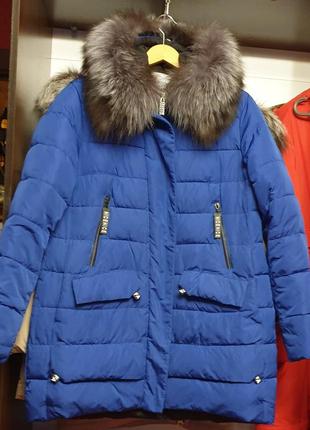 Женская зимняя куртка пуховик visdeer с натуральным мехом чернобурки