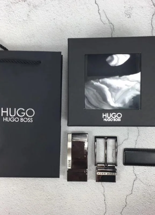 Черный ремень hugo boss мужской черный с 2 пряжками на подарок подарочный набор брату тату5 фото