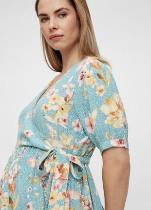 Платье миди с завязкой в цветочек и горошек вискоза