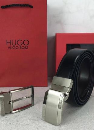 Ремінь hugo boss чоловічий  чорний з 2 пряжками на подарунок подарунковий набір брату колезі1 фото