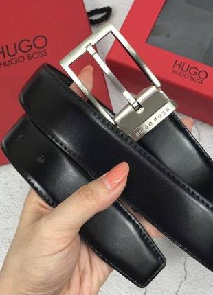 Ремінь hugo boss чоловічий  чорний з 2 пряжками на подарунок подарунковий набір брату колезі6 фото