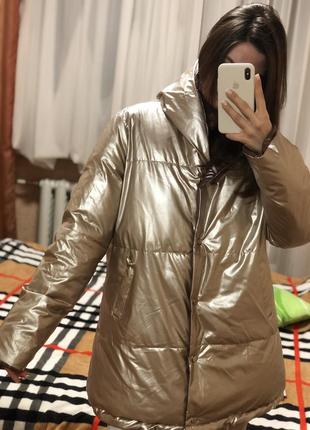 Зимняя двусторонняя куртка зефирка золото-коричневого цвета🤤2 фото