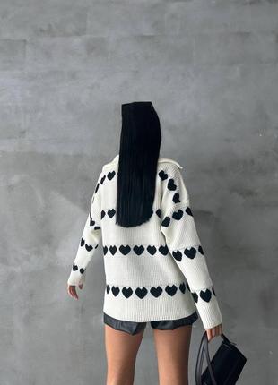 Вязаный теплый свитер оверсайз с высоким воротничком на молнии3 фото