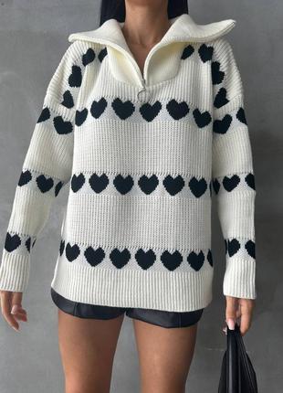 Вязаный теплый свитер оверсайз с высоким воротничком на молнии4 фото
