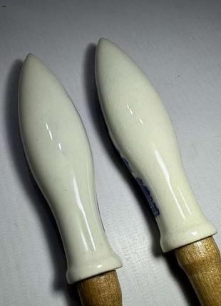Вінтажна дерев'яна ложка та вилка з керамічними ручками, для сервірування, germany6 фото