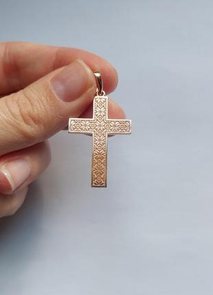 Золотий хрест вишиванка, хрест український 585 проби, крест золото1 фото