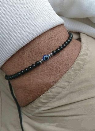 Модний чоловічий браслет з оніксу намистини 6 мм1 фото