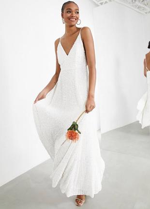 Свадебное платье макси на бретельках с пайетками asos design