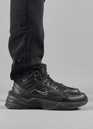 Зимние мужские кроссовки nike m2k tekno mid all black fur6 фото