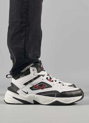 Зимние мужские кроссовки nike m2k tekno mid white black red fur9 фото