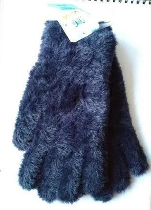 Распродажа, рукавички двойные женские, шерсть альпаки, очень теплые, зимние, цвет синий