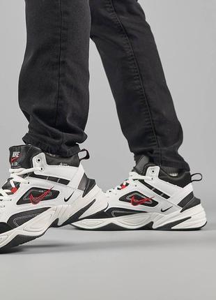 Nike m2k tekno mid white black red fur ❄️8 фото