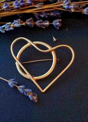Слимпанк! 💛 брошь патентная авторская клеймо геометрическая позолоченная металлическая сердце сердечко арт-деко символ любви