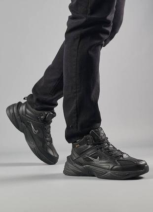 Nike m2k tekno mid all black fur ❄️9 фото