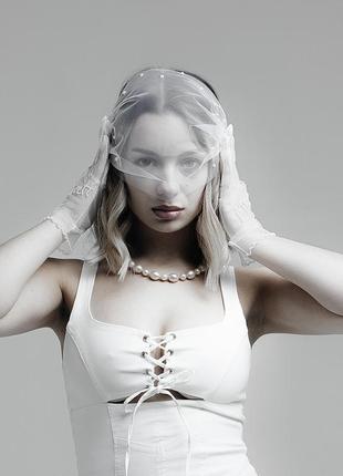 Вуалетка, вуаль з перлинками. міні - фата.