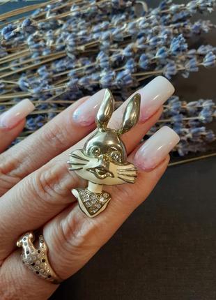 Винтаж!  кролик 🌲🐇 зайчик брошь брошка заяц позолота со стразами с камнями англия значок застежка
