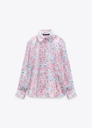 Рубашка zara цветочный принт розовая xs5 фото