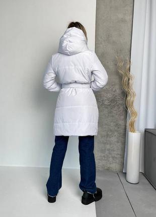 Двухсторонняя теплая зимняя дутая куртка пуховик пальто с капюшоном и поясом3 фото