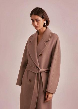 Демисезонное пальто темно-бежевое в стиле zara