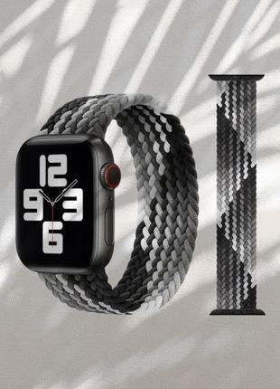 Ремінець для смарт-годинника apple watch плетений нейлоновий black — gray — white 38 mm / 40 mm / 41 mm розмір m (145