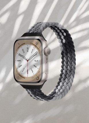 Ремешок для смарт-часов apple watch плетенный нейлоновый black - gray - white 38mm / 40mm / 41mm размер m (1452 фото
