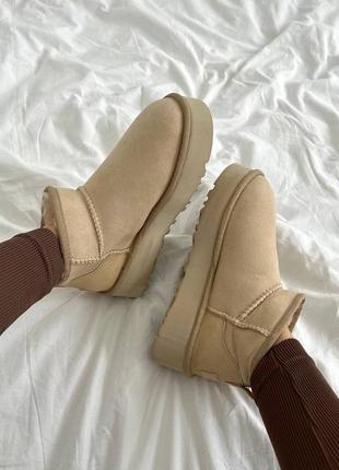 Ugg classic ultra mini platform light grey premium угги уггі бежеві