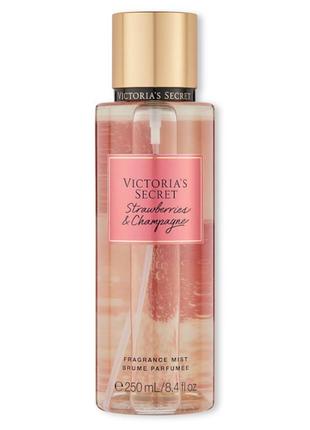 Парфюмированный спрей мист для волос и тела strawberries &amp; champagne victoria’s secret, 250ml✨