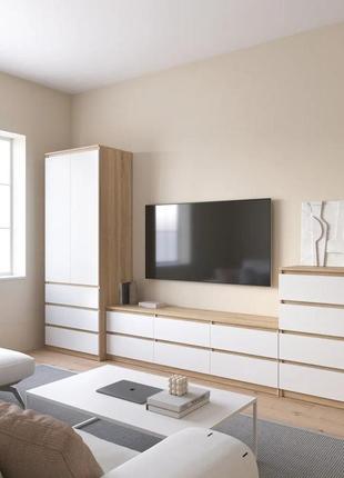 Комплект мебели в гостиную, шкаф r-9 тумба r-12 комод r-4 дуб сонома-белый фасад