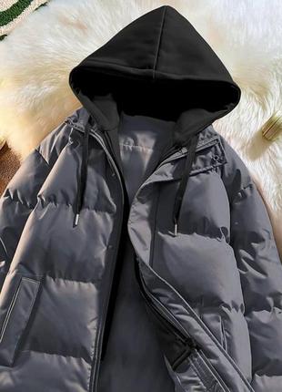 Зимняя куртка, пуховик со вшитым капюшоном, теплая зимняя куртка на синтепоне черная, розовая, синяя, графитовая, молочная курточка2 фото
