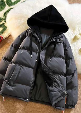 Зимняя куртка, пуховик со вшитым капюшоном, теплая зимняя куртка на синтепоне черная, розовая, синяя, графитовая, молочная курточка5 фото