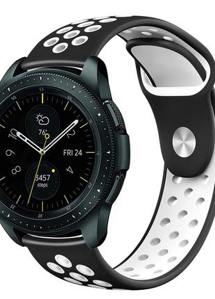 Ремінець 22мм для samsung galaxy watch 46mm|gear s3 |galaxy watch 3 45mm перфорований чорно білий